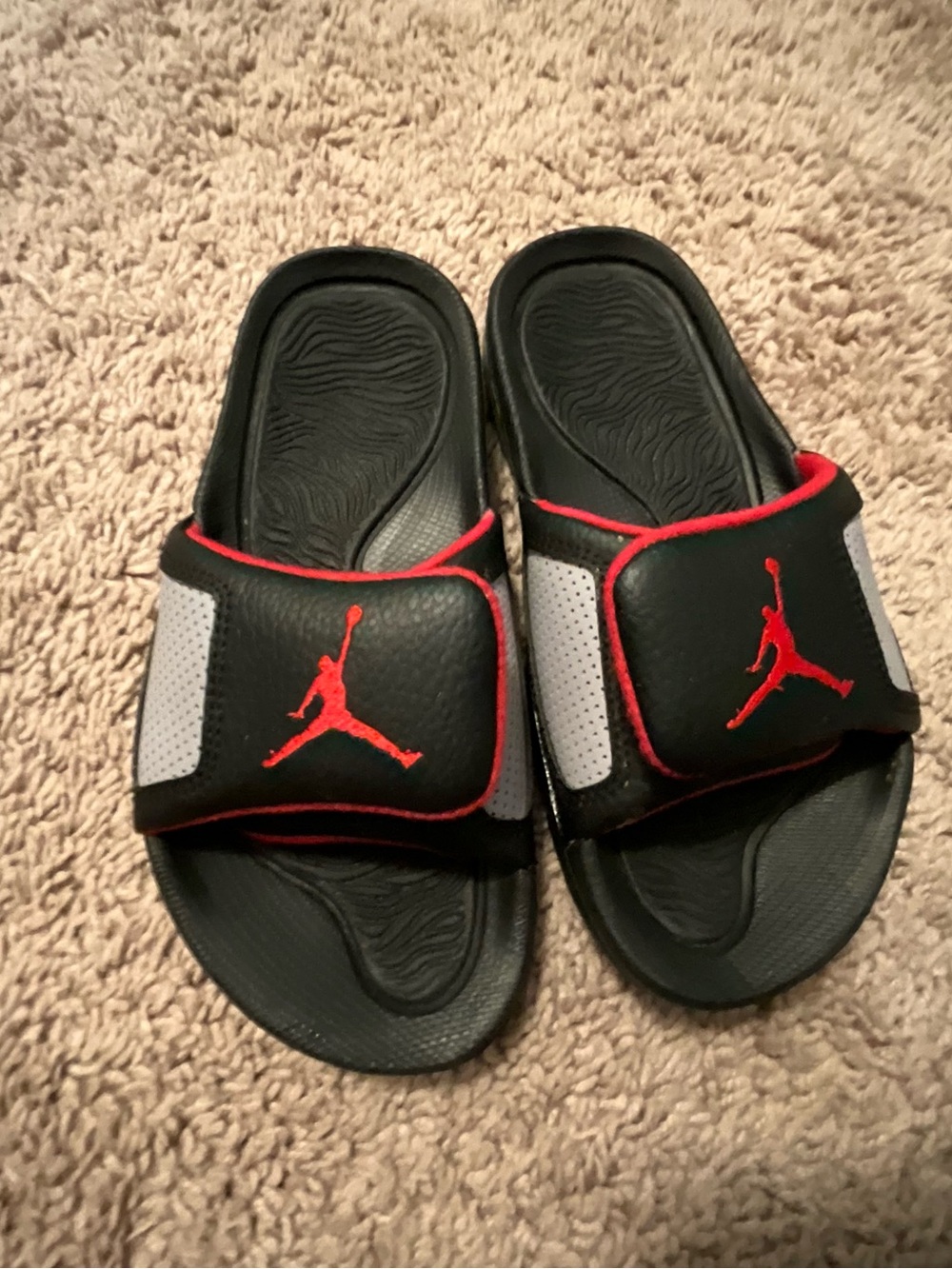 Jordan Red and Black Slide Sandals with Jumpman Patch